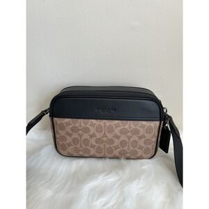 Coach Graham Tan Black Signature‎ Canvas Leather Crossbody Bag Excellent